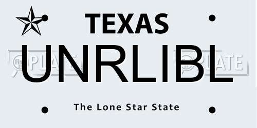 UNRLIBL Texas License Plate