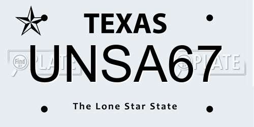 UNSA67 Texas License Plate