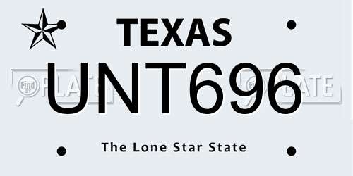 UNT696 Texas License Plate
