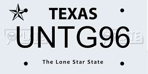 UNTG96 Texas License Plate