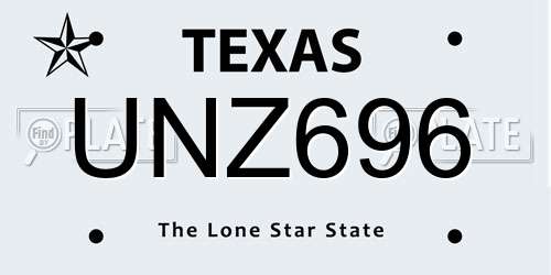 UNZ696 Texas License Plate