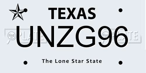 UNZG96 Texas License Plate