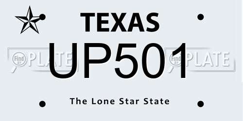 UP501 Texas License Plate
