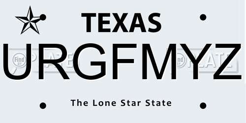 URGFMYZ Texas License Plate