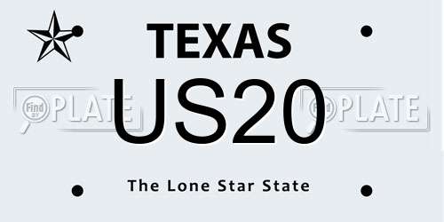 US20 Texas License Plate
