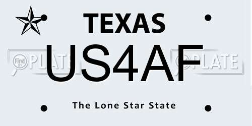 US4AF Texas License Plate