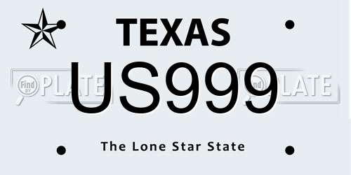 US999 Texas License Plate