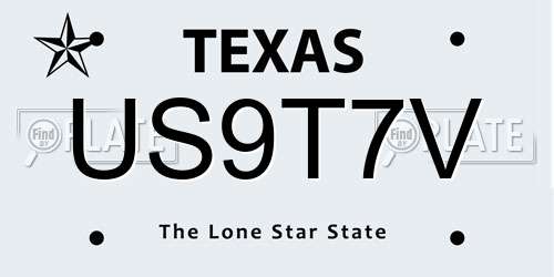 US9T7V Texas License Plate