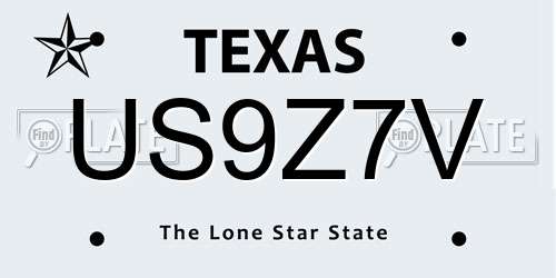 US9Z7V Texas License Plate