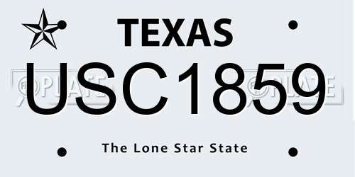 USC1859 Texas License Plate