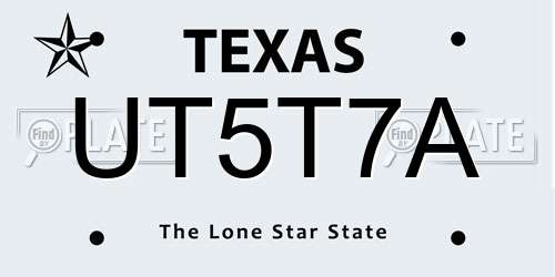 UT5T7A Texas License Plate