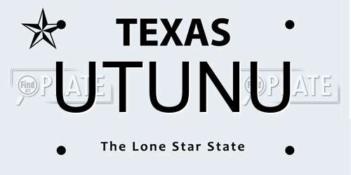 UTUNU Texas License Plate