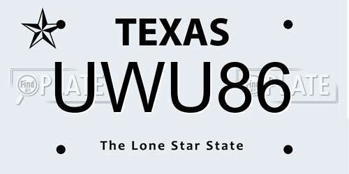 UWU86 Texas License Plate