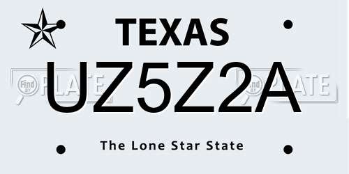 UZ5Z2A Texas License Plate