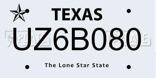 UZ6B080 Texas License Plate