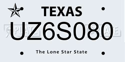 UZ6S080 Texas License Plate