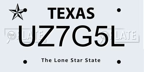 UZ7G5L Texas License Plate