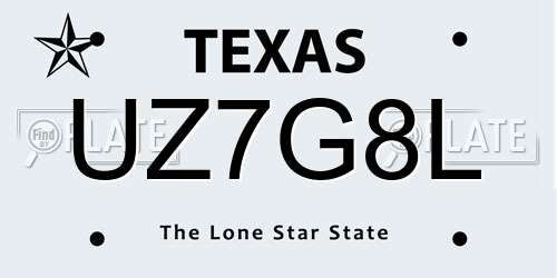 UZ7G8L Texas License Plate