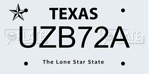 UZB72A Texas License Plate