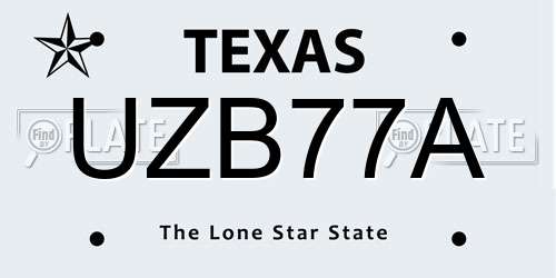 UZB77A Texas License Plate