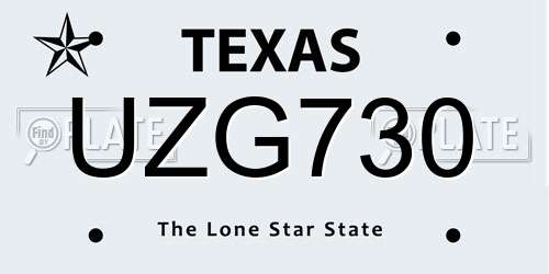 UZG730 Texas License Plate