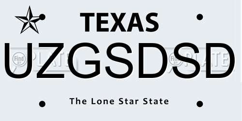 UZGSDSD Texas License Plate