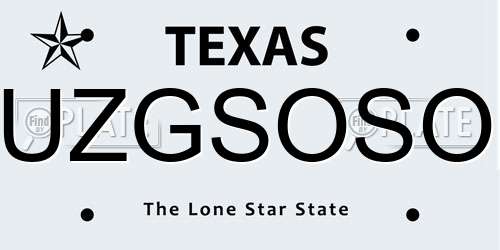 UZGSOSO Texas License Plate