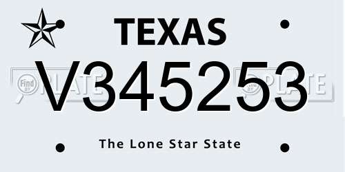 V345253 Texas License Plate