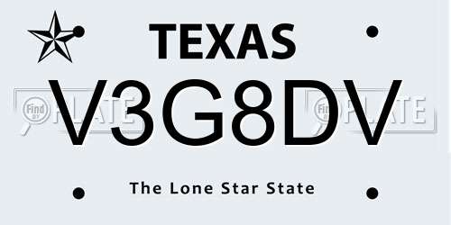V3G8DV Texas License Plate