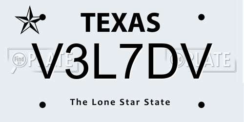 V3L7DV Texas License Plate