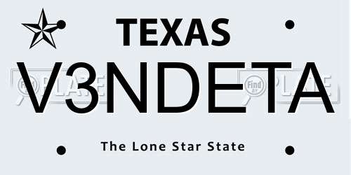 V3NDETA Texas License Plate