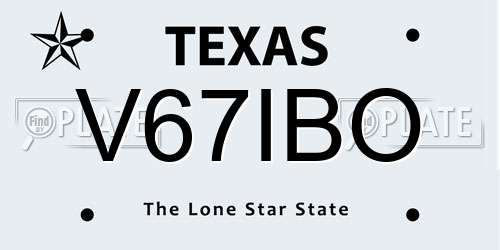 V67IBO Texas License Plate