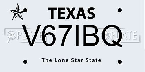 V67IBQ Texas License Plate