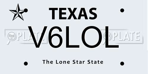 V6LOL Texas License Plate