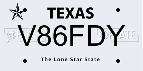 V86FDY Texas License Plate