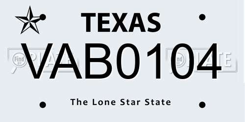 VAB0104 Texas License Plate