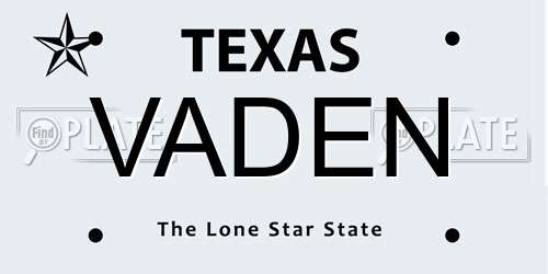 VADEN Texas License Plate