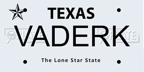 VADERK Texas License Plate