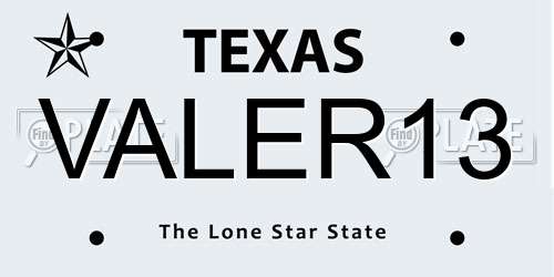 VALER13 Texas License Plate