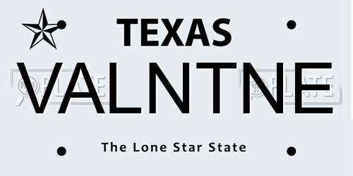 VALNTNE Texas License Plate