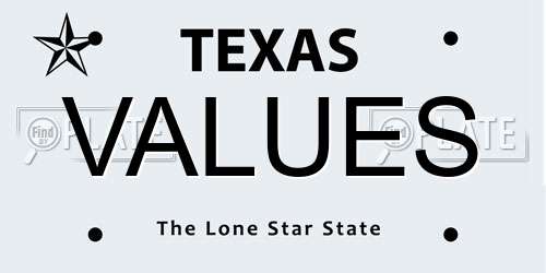 VALUES Texas License Plate