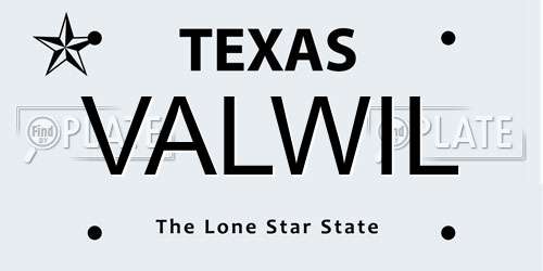 VALWIL Texas License Plate