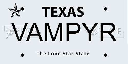 VAMPYR Texas License Plate