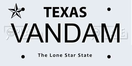 VANDAM Texas License Plate
