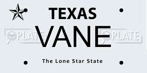 VANE Texas License Plate