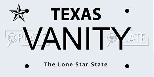 VANITY Texas License Plate