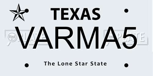 VARMA5 Texas License Plate