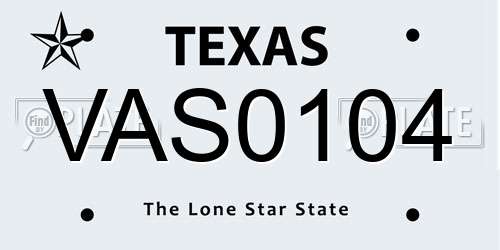 VAS0104 Texas License Plate