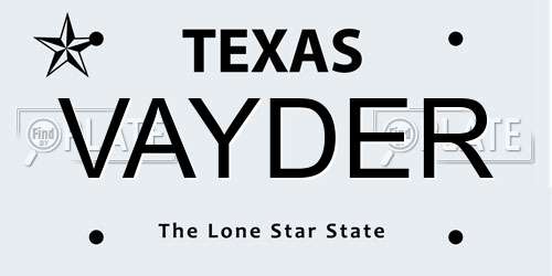 VAYDER Texas License Plate