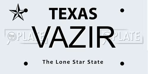 VAZIR Texas License Plate